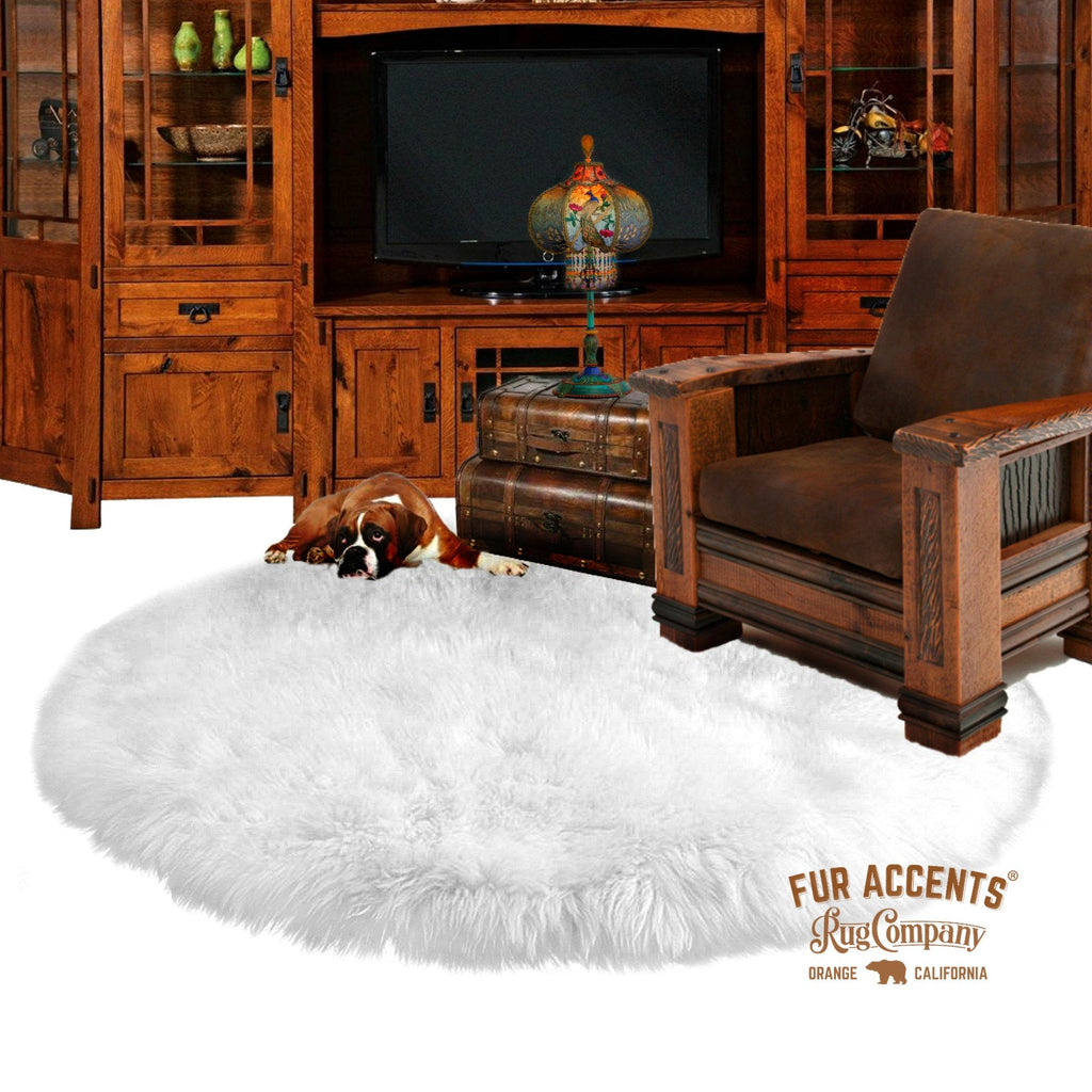 Plush Faux Fur Area Rug - Round Shaggy Shag - Sheepskin - Round Shape Designer Throw - 6 Colors -Art Rug by Fur Accents - USA