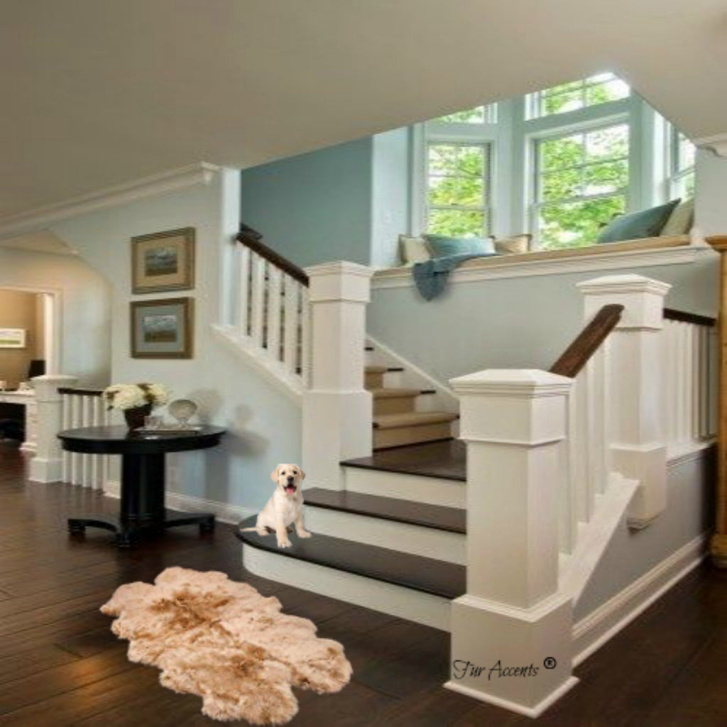 Plush Faux Fur Area Rug - Luxury Fur Thick Shaggy Icelandic  Sheepskin - Quatro Multi Pelt  - White - Off White or Brown - Fur Accents USA