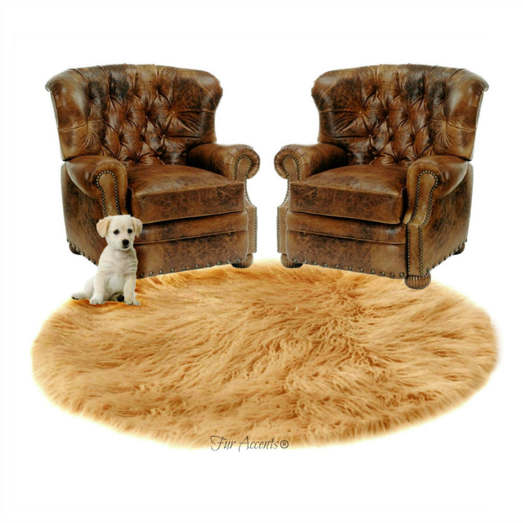 Plush Faux Fur Area Rug - Round Shaggy Shag - Sheepskin - Round Shape Designer Throw - 6 Colors -Art Rug by Fur Accents - USA