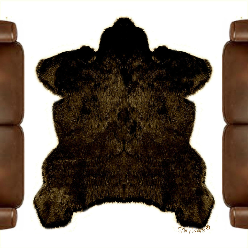 Faux Bear Skin Rug - Faux Fur Area Rug - White,Off White,Brown,Black,Tan,Gray - Sierra Bear Pelt Shape Designer Throw Rug Fur Accents - USA