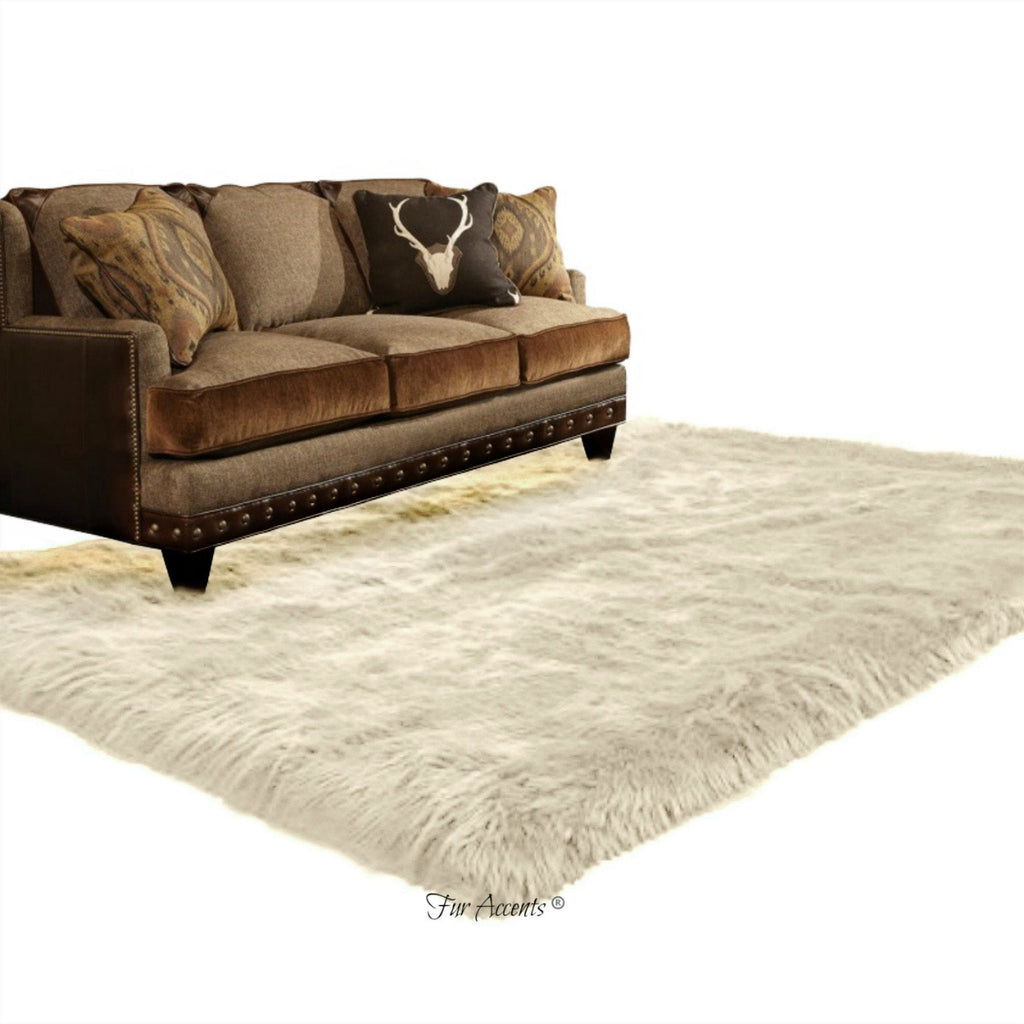 Plush Faux Fur Area Rug - Luxury Fur-Thick White Shaggy Sheepskin- Rectangle Shape - Extraordinary Designer Throw Carpet - Fur Accents USA