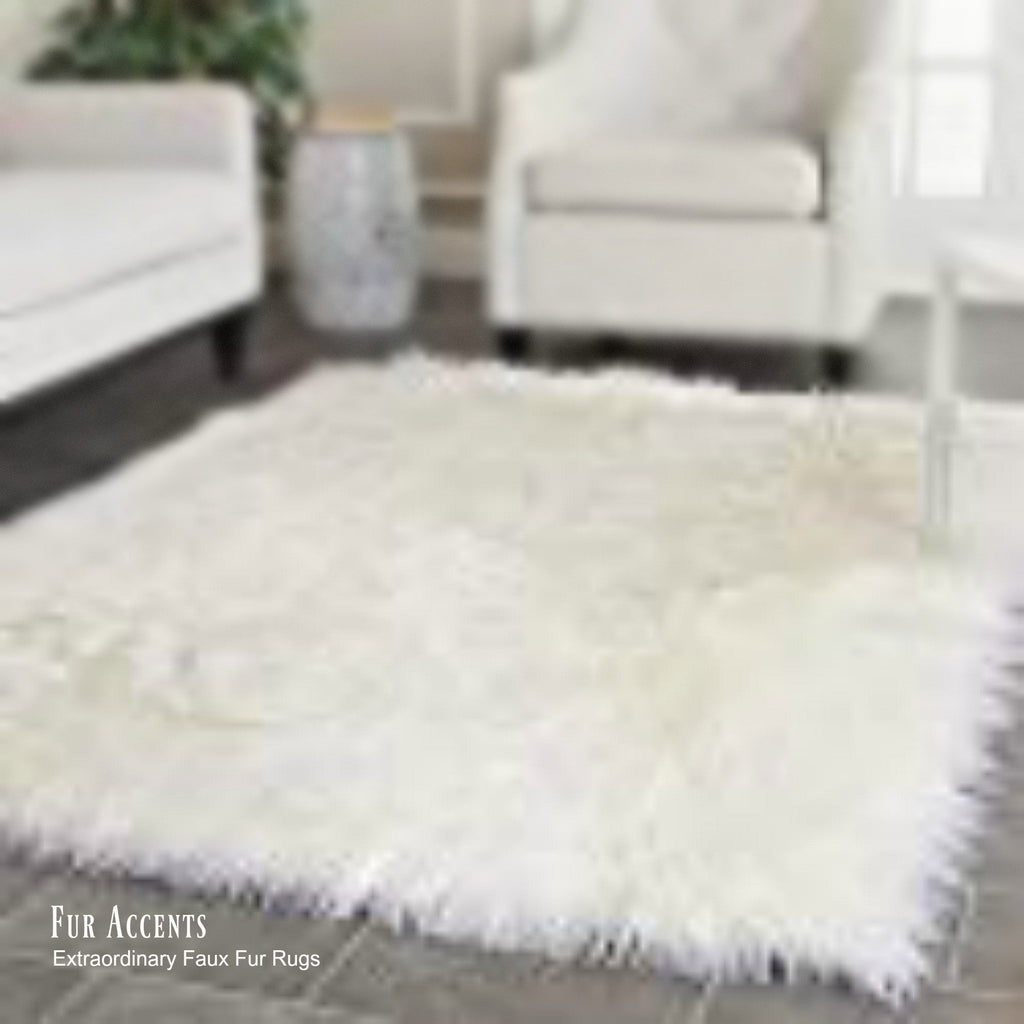 Contemporary Faux Fur Area Rug - Rectangular - Shaggy Man Made Flokati, Sheepskin - Washable - Colorfast - Hand Made To Order in the USA - Designer Art Rug by Fur Accents