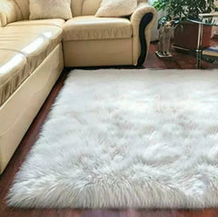Plush Faux Fur Area Rug - Luxury Fur Thick Shaggy Sheepskin - Faux Fur - White - 6 Colors - Designer Throw Rug - Fur Accents USA