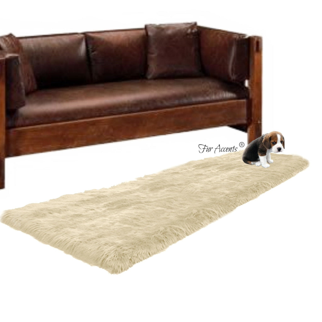 Plush Faux Fur Area Rug Runner - Luxury Fur Thick Shaggy Sheepskin - White - 6 Colors - Rectangle - Designer Throw Rug by Fur Accents - USA