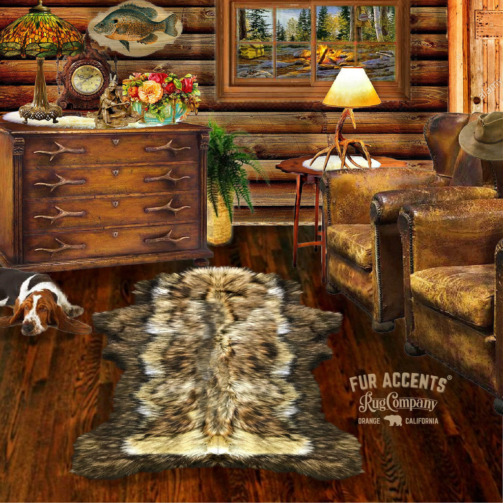 Plush Faux Fur Area Rug - Luxury Fur Thick Double Deer Skin - Faux Fur - Animal Pelt Shape Designer Throw Art Rug by- Fur Accents - USA