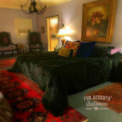 Plush Faux Fur Bedspread - Shag - Black Bear Design - Designer Throws by Fur Accents USA
