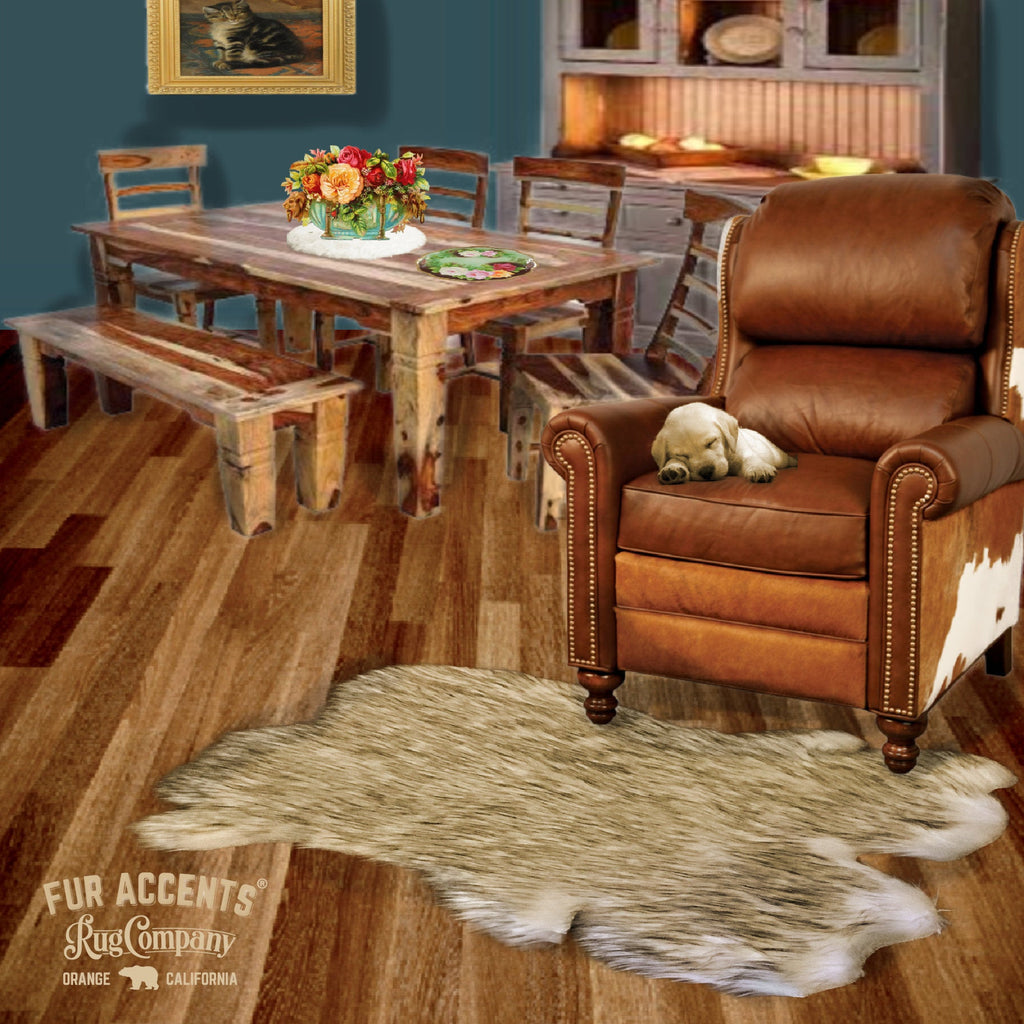Extraordinary Hand Crafted Plush Faux Fur Pelt Rug, Light Plush Shag Brown or Black Tipped, Sheepskin, Rabbit Pelt Design, Designer Art Rug, Handmade by Fur Accents USA