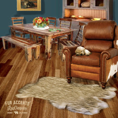 Extraordinary Hand Crafted Plush Faux Fur Pelt Rug, Light Plush Shag Brown or Black Tipped, Sheepskin, Rabbit Pelt Design, Designer Art Rug, Handmade by Fur Accents USA
