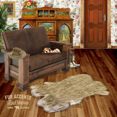 Extraordinary Plush Faux Fur Pelt Rug, Shaggy Black or Brown Tip Sheepskin, Rabbit Pelt Design, Designer Art Rug Handmade by Fur Accents USA