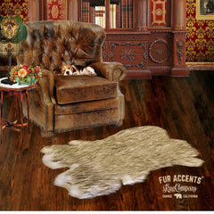 Extraordinary Plush Faux Fur Pelt Rug, Shaggy Black or Brown Tip Sheepskin, Rabbit Pelt Design, Designer Art Rug Handmade by Fur Accents USA