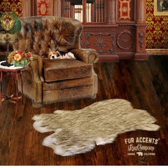 Extraordinary Hand Crafted Plush Faux Fur Pelt Rug, Light Plush Shag Brown or Black Tipped, Sheepskin, Rabbit Pelt Design, Designer Art Rug, Handmade by Fur Accents USA