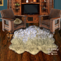 Man Made Sheepskin Pelt Rug, Plush Faux Fur Area Rug, Shaggy Faux Flokati, Black Tipped or Brown Tipped "Sexto" Six Pelt Design, Pick Your Size and Color, Hand Made Designer Art Rug by Fur Accents USA