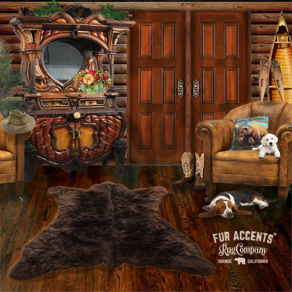 Brown Bear Skin Rug,  Realistic, Faux Fur, Area Rug, Lodge Cabin, Throw Rug, Old Fashion, Rustic, Cottage Décor, Shag, Gifts for Him, Gift for For Dad, Hand Made to Order in America, Fur Accents USA