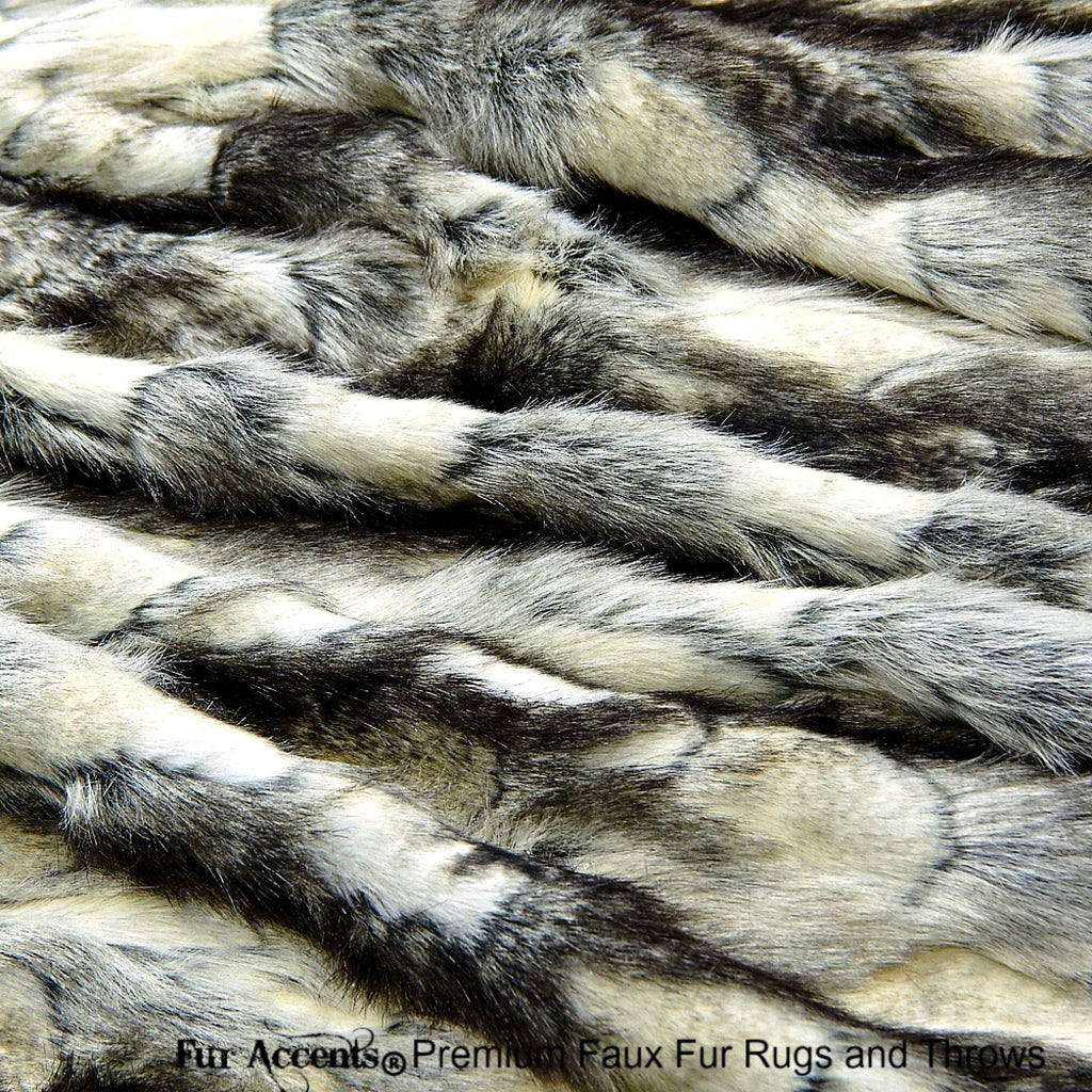 Faux Fur Bedspread, Black Patch Rabbit, Designer Bedspread, Throw Blanket, Bedding Fur Accents USA, Pillows, Shams Are Sold Separately