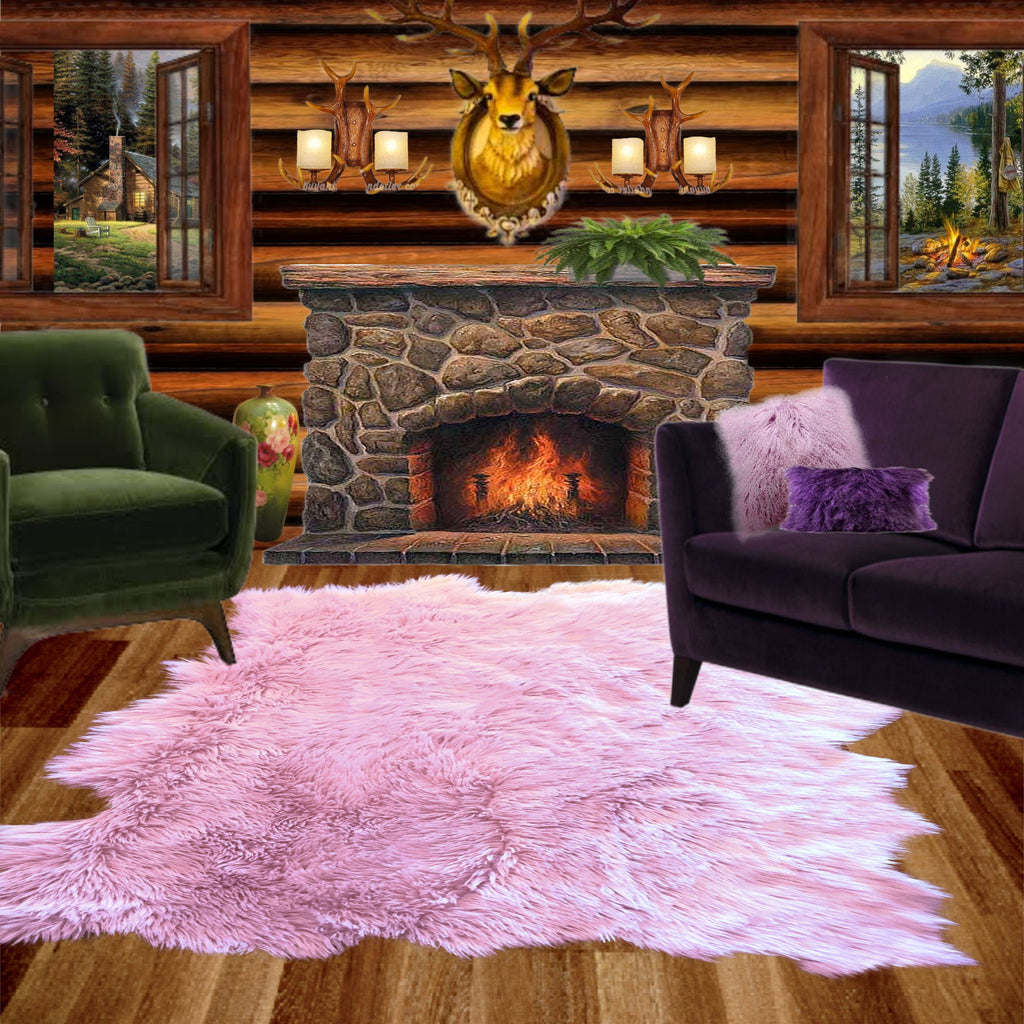 Plush Faux Fur Area Rug - Tattered Edge - Sheepskin - Pelt Shape Designer Throw - 6 Colors -Art Rug by Fur Accents - USA