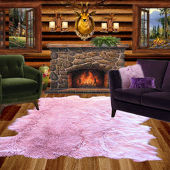 Plush Faux Fur Area Rug - Tattered Edge - Sheepskin - Pelt Shape Designer Throw - 6 Colors -Art Rug by Fur Accents - USA