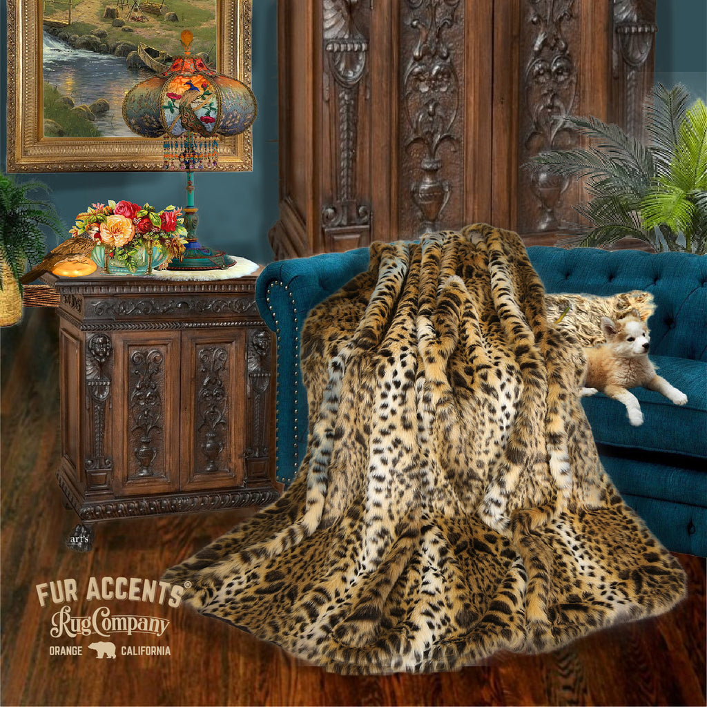 Plush  Faux Fur Throw Blanket, Soft Leopard Throw Blanket, Realistic, Shag Bedspread - Luxury Fur - Minky Cuddle Fur Lining Fur Accents USA
