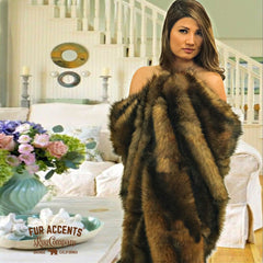 Plush Faux Fur Throw Blanket or Bedspread, Golden Brown Gray Wolf, Grizzly Bear, Minky Cuddle Fur Lining, Fur Accents USA