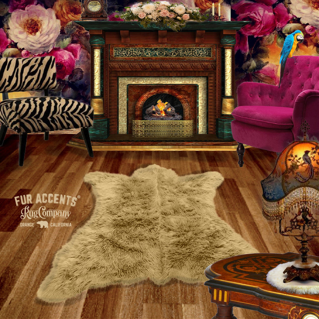 Plush Faux Fur Area Rug -  New Bear Design - Pelt Shape - Shaggy Shag Sheepskin Throw 6 Colors Designer Art Rug by Fur Accents USA