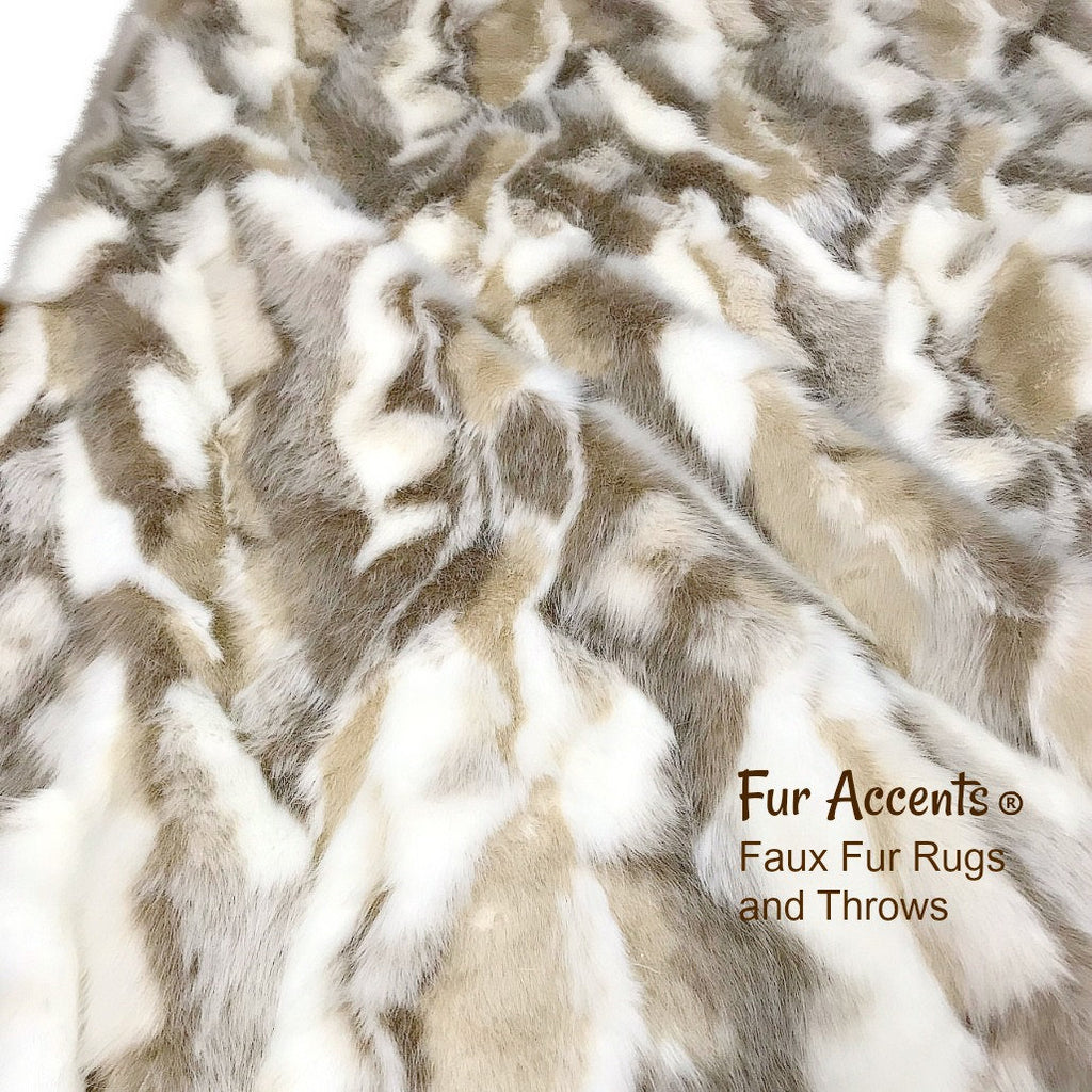 Plush  Faux Fur Throw Blanket, Soft Tan Ivory Tibetan Fox Bedspread - Luxury Fur - Minky Cuddle Fur Lining Fur Accents USA