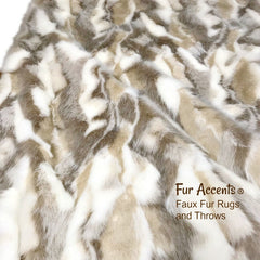 Plush  Faux Fur Throw Blanket, Soft Tan, Taupe Toned Tibetan Fox Bedspread - Luxury Fur - Minky Cuddle Fur Lining Fur Accents USA