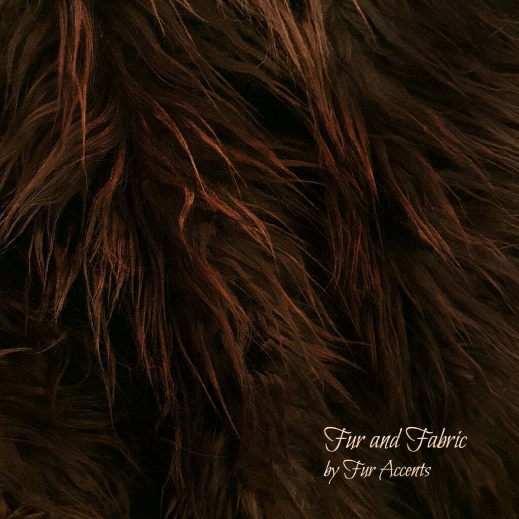 Plush Faux Fur Throw Blanket - Brown Shag Bear Center with Brown Wolf Trim - Hand Sewn - Micro Suede Lining - Fur Accents - USA