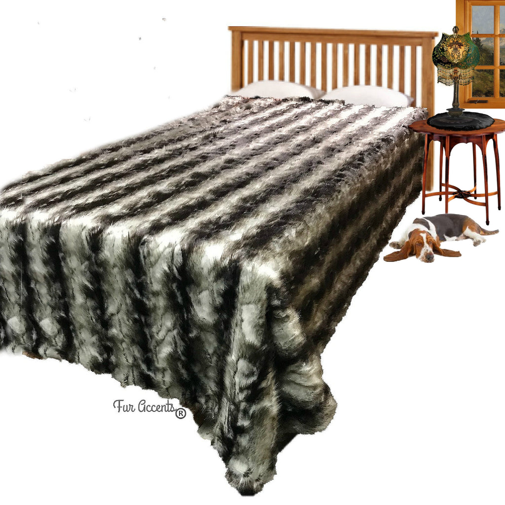 Faux Fur Bedspread, Black Patch Rabbit, Designer Bedspread, Throw Blanket, Bedding Fur Accents USA, Pillows, Shams Are Sold Separately