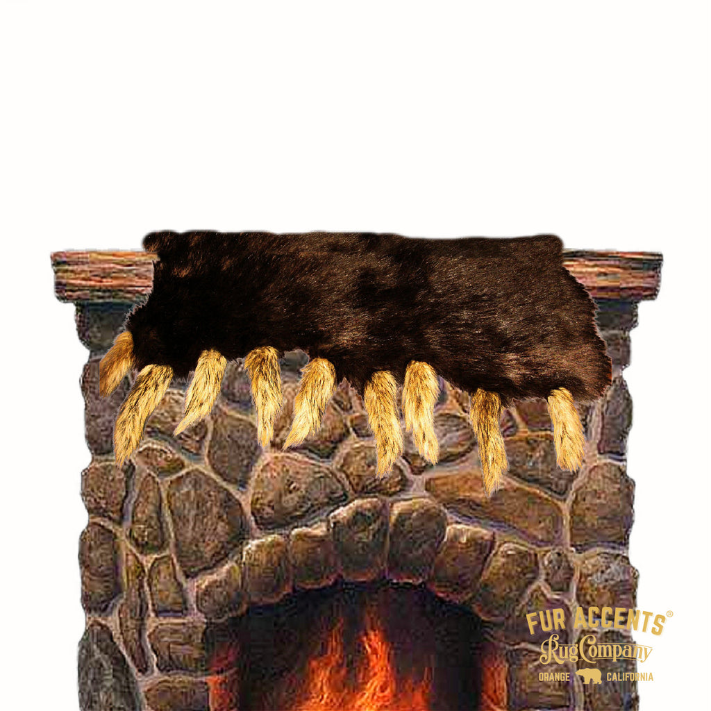 Plush Faux Fur Fireplace Mantle Scarf- Luxury Brown Bear Skin Shag Fur - Wolf Tail Fringe - Dresser, Table Runner, Fur Accents Originals USA