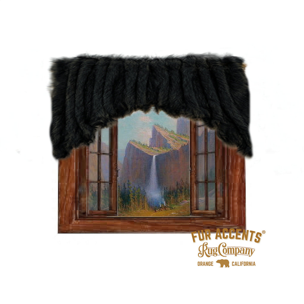 Plush Faux Fur Window Valance - Curtains - Rod Top Pocket - Shirred - Exotic - Hand Sewn - Fur Accents - USA