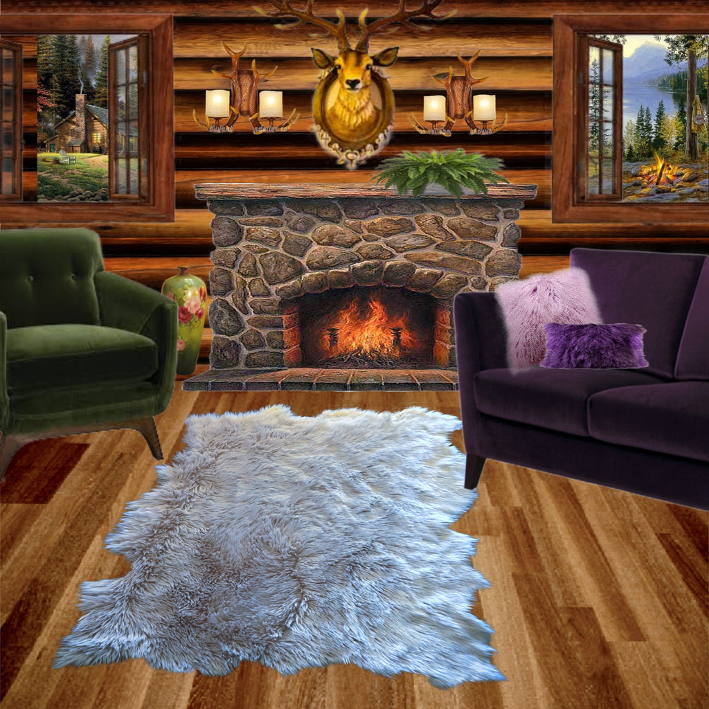Plush Faux Fur Area Rug - Tattered Edge - Sheepskin - Pelt Shape Designer Throw - 6 Colors -Art Rug by Fur Accents - USA