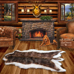 Plush Faux Fur Area Rug - Luxury Fur Thick Double Deer Skin - Faux Fur - Animal Pelt Shape Designer Throw Art Rug by- Fur Accents - USA