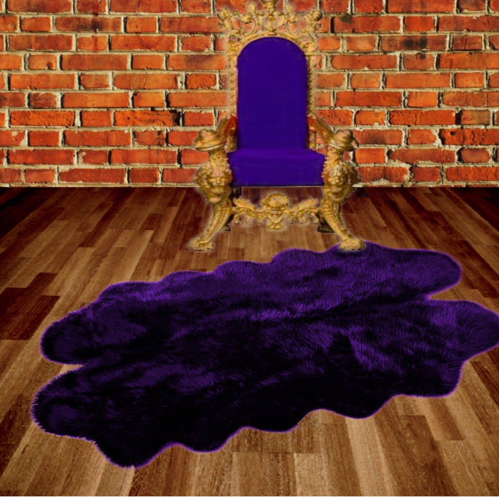 Plush Faux Fur Area Rug - Shaggy Quatro Sheepskin Design Shape - Blood Red or Purple with Black Tips - Designer Art Rug by Fur Accents USA