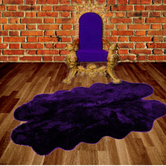 Plush Faux Fur Area Rug - Shaggy Quatro Sheepskin Design Shape - Blood Red or Purple with Black Tips - Designer Art Rug by Fur Accents USA
