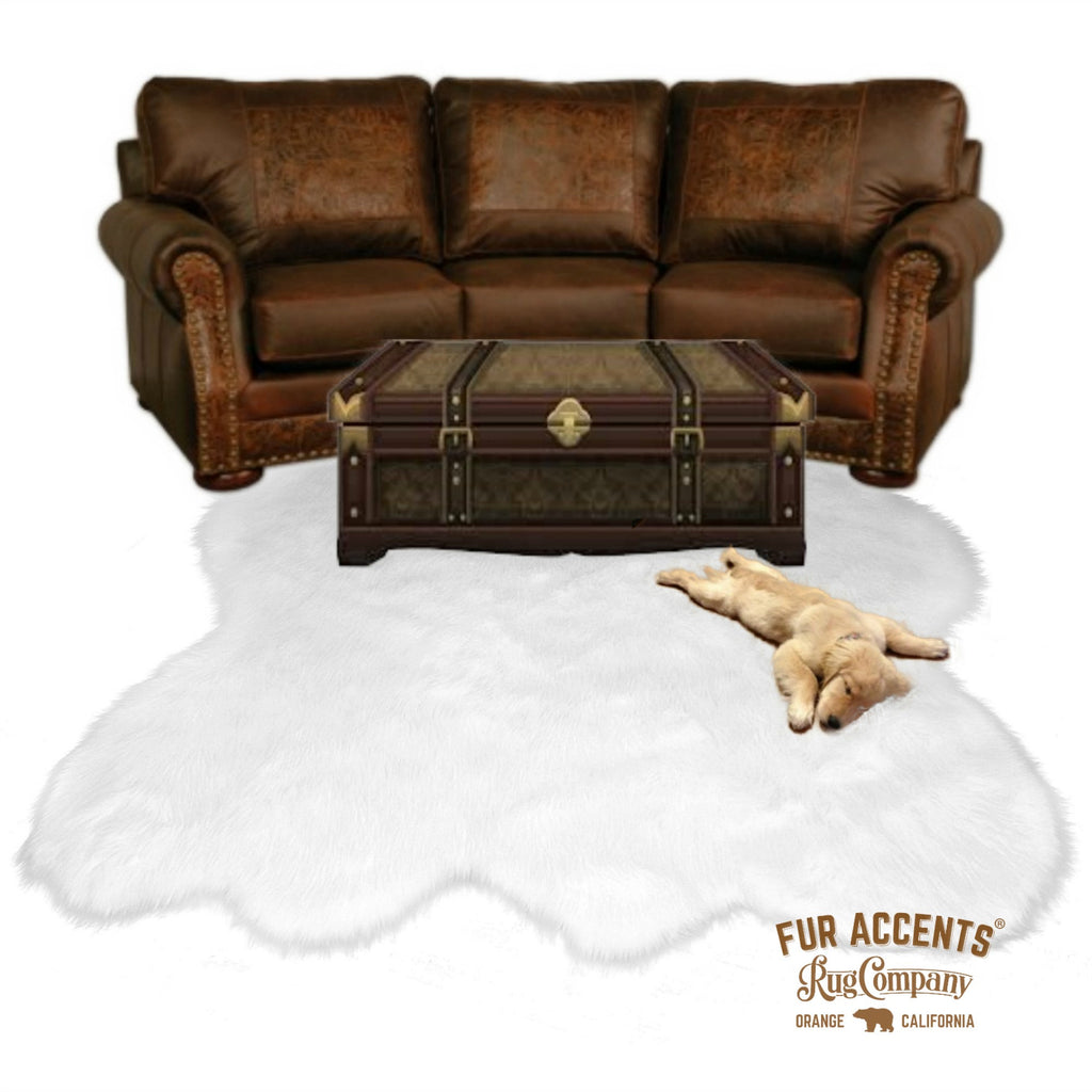 Plush Faux Fur Area Rug - Shaggy Random Shape Sheepskin Design - White, Black, Gray, Tan, Brown, Beige - Designer Art Rug by Fur Accents USA