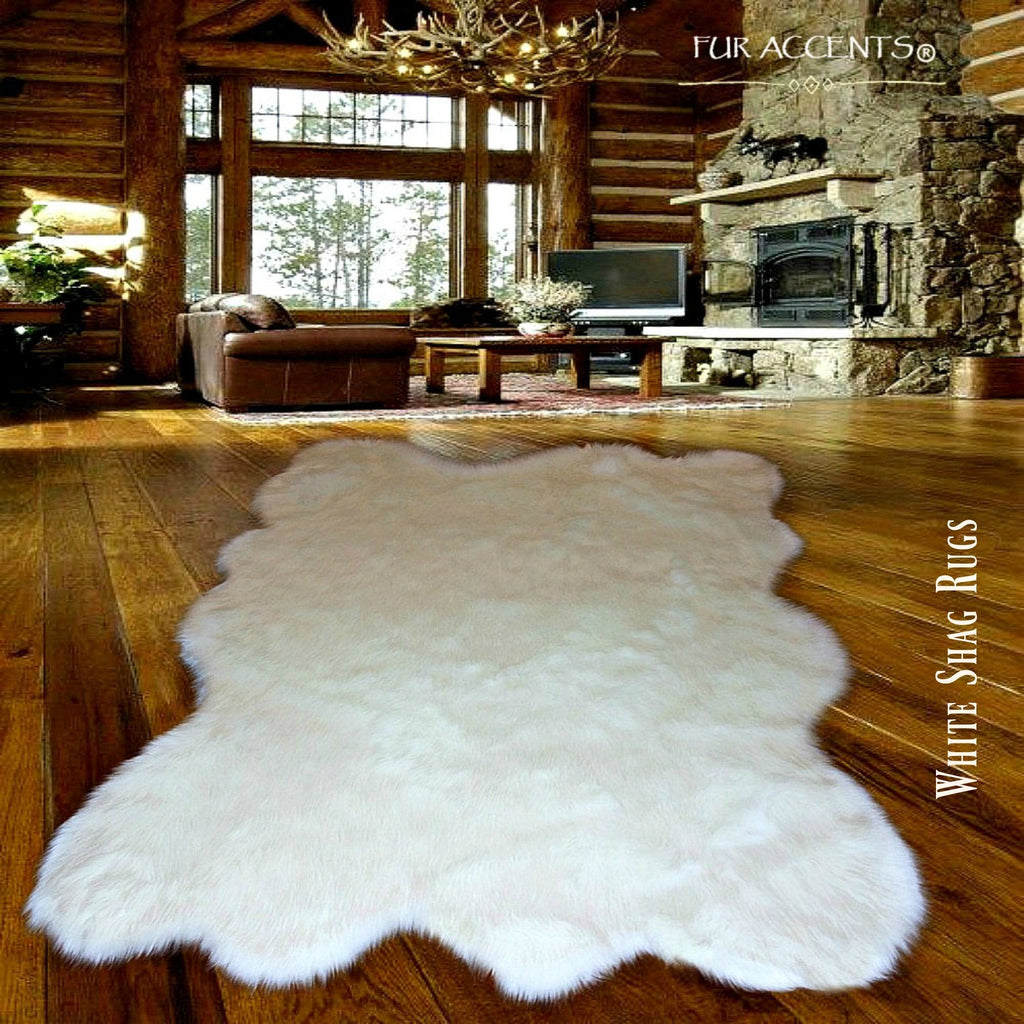 Plush Faux Fur Area Rug - Shaggy Random Shape Sheepskin Design - White, Black, Gray, Tan, Brown, Beige - Designer Art Rug by Fur Accents USA