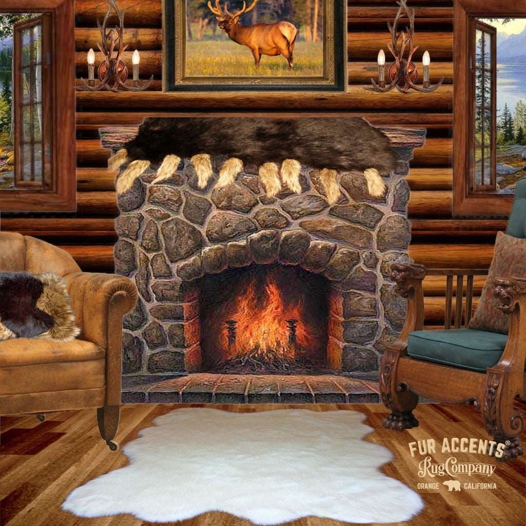 Plush Faux Fur Area Rug - Shaggy Random Shape Sheepskin Design - White, Black, Gray, Tan, Brown, Beige - Designer Art Rug by Fur Accents USA