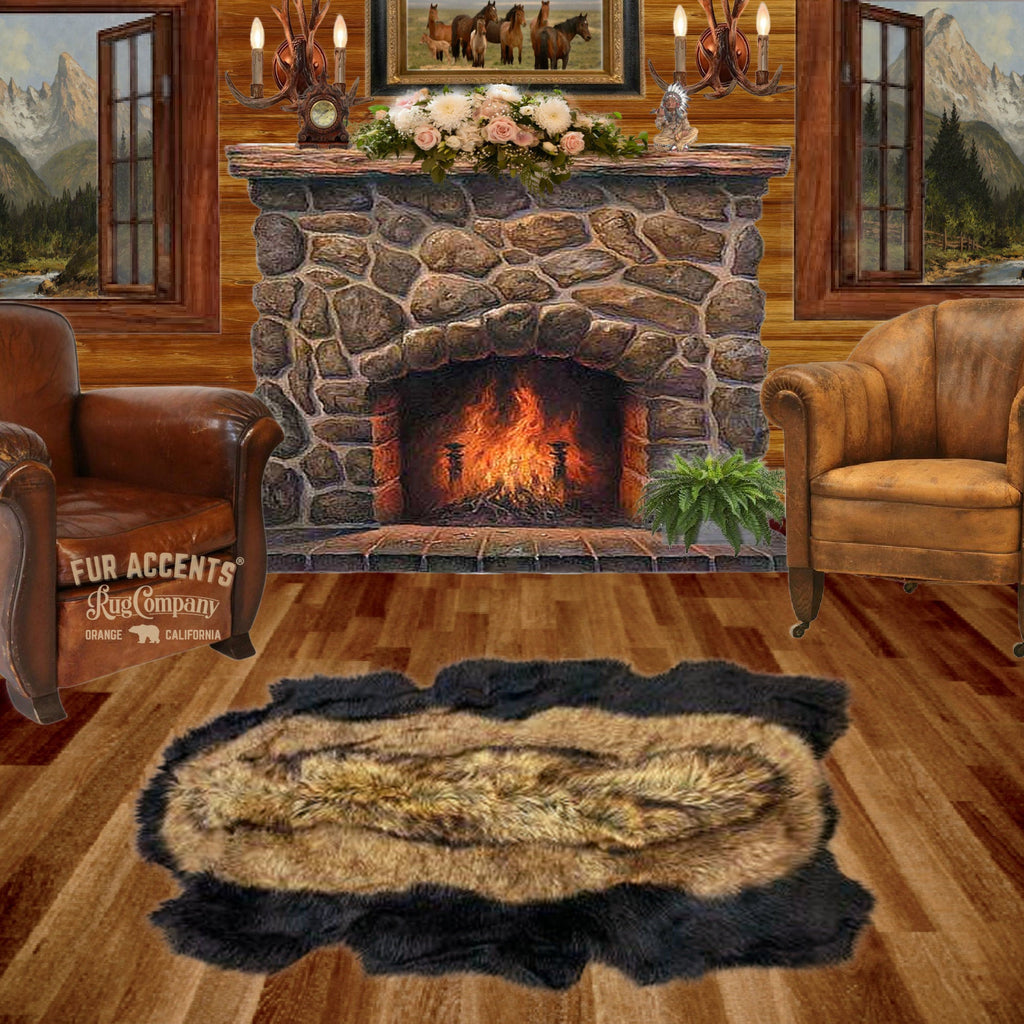 Custom Pieced Fur Black Bear Skin Rug. Realistic. Faux Fur. Hand Crafted Area Rug. Lodge, Log Cabin. Art Rug. Hand Made in America by Fur Accents USA
