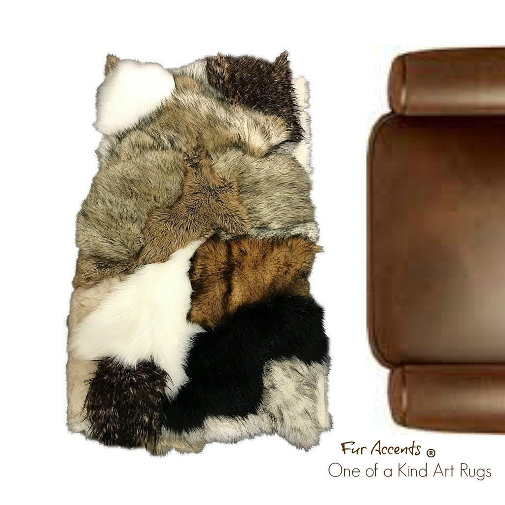 Extraordinary,Patchwork Pieced Fur Chair Cover,Rug,100% Animal Friendly,One of a Kind,Throw,Designer Original,Fur Accents,Hand Made,USA