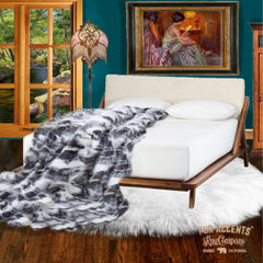 Plush  Faux Fur Throw Blanket, Soft Gray Toned Tibetan Fox Bedspread - Luxury Fur - Minky Cuddle Fur Lining Fur Accents USA