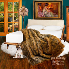 Plush  Faux Fur Throw Blanket, Soft Brown Wolf Fur Bedspread - Luxury Fur - Minky Cuddle Fur Lining Fur Accents USA
