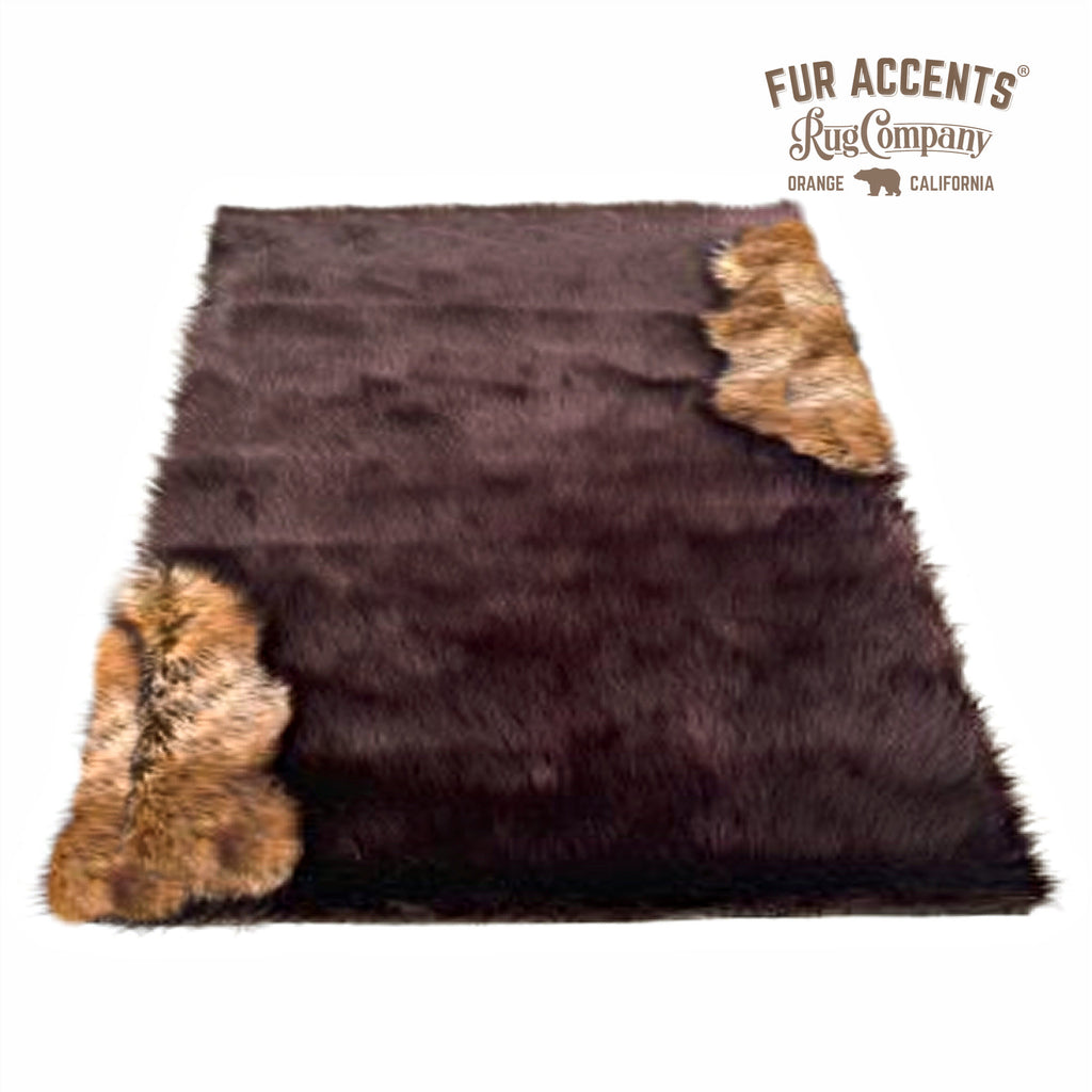 Plush Faux Fur Area Rug - Luxury Thick Shag - Pieced Fur - Wolf Fur Trim  - Rectangle Shape Designer Throw - Art Rug by Fur Accents - USA
