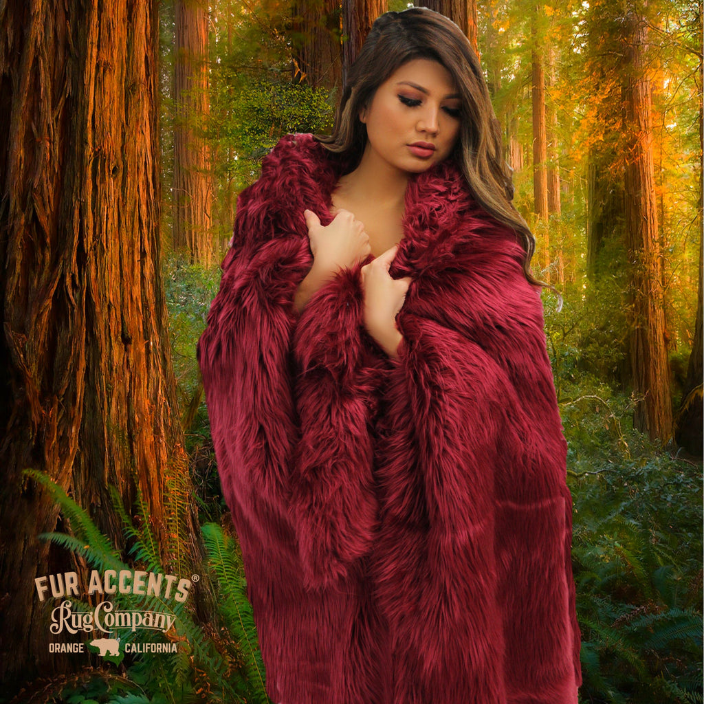 Plush  Faux Fur Throw Blanket, Bedspread, Soft Burgundy Wine Shag, Luxury Fur - Minky Cuddle Fur Lining Fur Accents USA