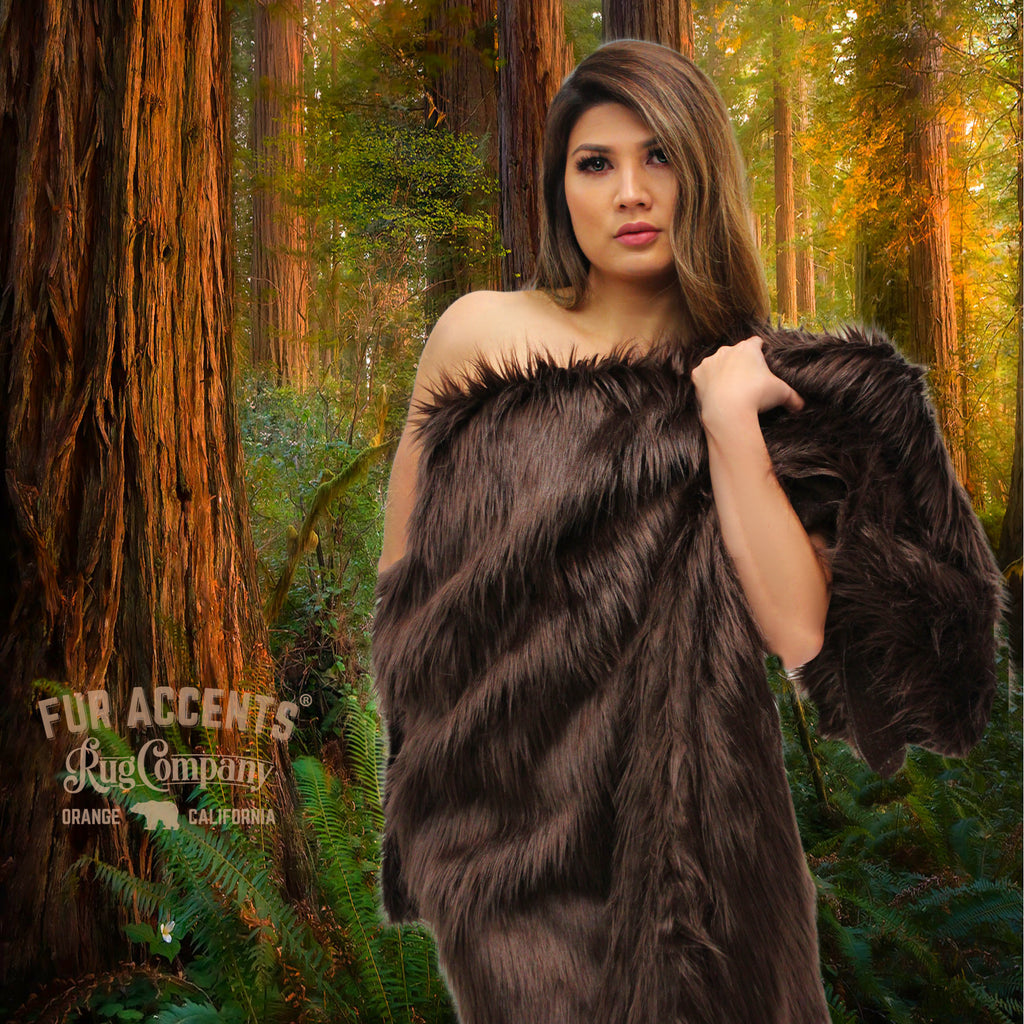 Plush  Faux Fur Throw Blanket, Bedspread, Soft, Rich Chocolate Brown Shag, Luxury Fur - Minky Cuddle Fur Lining Fur Accents USA
