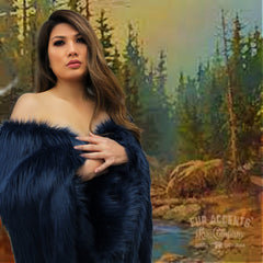Plush  Faux Fur Throw Blanket, Bedspread, Soft, Deep Blue Shag, Luxury Fur - Minky Cuddle Fur Lining Fur Accents USA