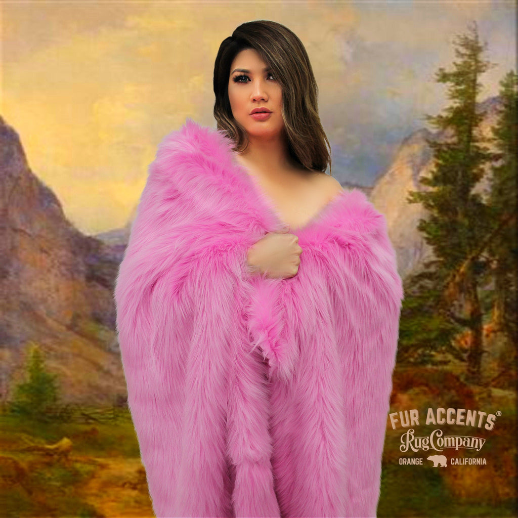 Plush Faux Fur Throw Blanket, Bedspread, Soft, Bubblegum Pink Shag, Luxury Fur - Minky Cuddle Fur Lining Fur Accents USA
