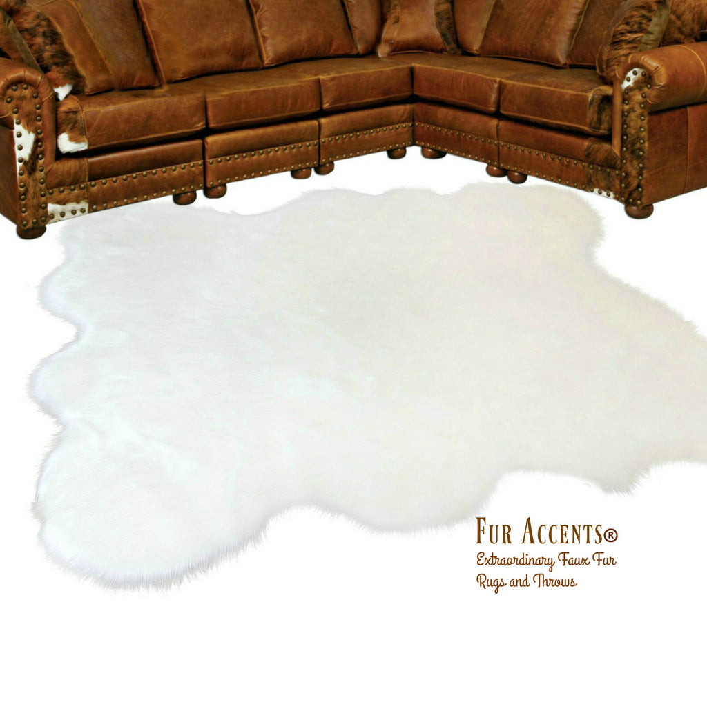 Plush Faux Fur Area Rug - Shaggy Random Shape Sheepskin Design - White, Black, Gray, Tan, Brown, Beige - Designer Art Rug by Fur Accents USA