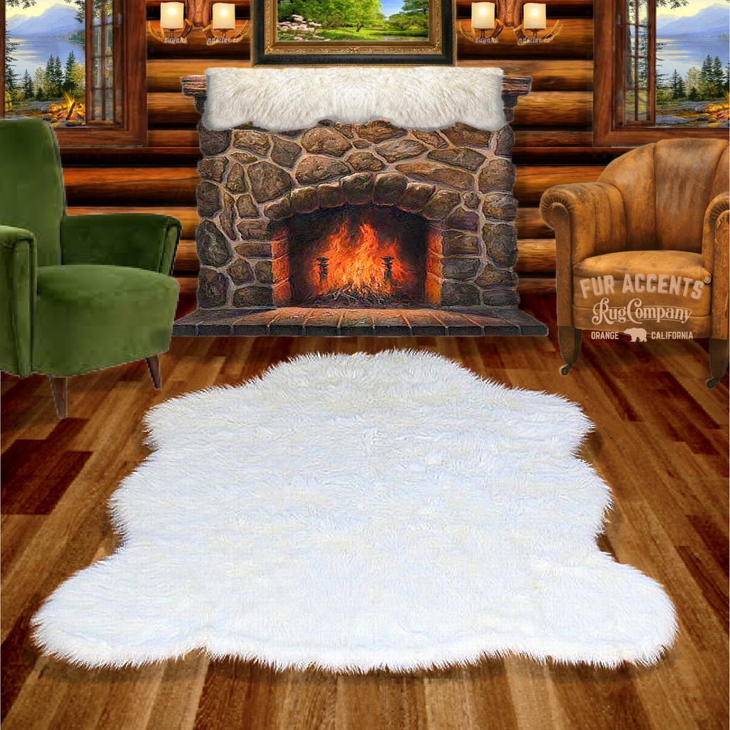 Plush Faux Fur Area Rug - Shaggy Bear Shape - Sheepskin Design - White, Black, Tan, Brown  by Fur Accents USA