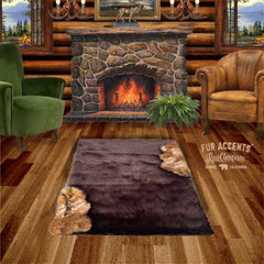 Plush Faux Fur Area Rug - Luxury Thick Shag - Pieced Fur - Wolf Fur Trim  - Rectangle Shape Designer Throw - Art Rug by Fur Accents - USA