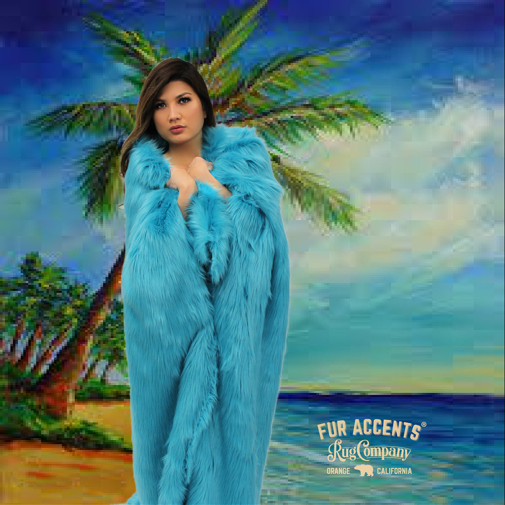 Plush  Faux Fur Throw Blanket, Bedspread, Soft, Turquoise Blue Shag, Luxury Fur - Minky Cuddle Fur Lining Fur Accents USA