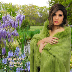 Plush  Faux Fur Throw Blanket, Bedspread, Soft, Olive Green Shag, Luxury Fur - Minky Cuddle Fur Lining Fur Accents USA